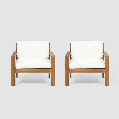 Santa Ana 2pk Acacia Wood Club Chairs Teak/Cream - Christopher Knight Home 1 Santa Ana 2pk Acacia Wood Club Chairs Teak/Cream - Christopher Knight Home