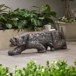 Glory Concrete Leopard Shaped Patio Bench Copper - Christopher Knight Home: Weather-Resistant, 2-Seater Garden Furniture
