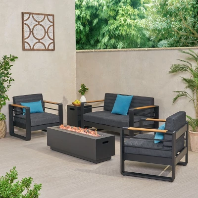 Christopher Knight Home Ostrander 4-Seater Outdoor Aluminum Chat Set With Fire Pit Table, Black/Dark Gray 12 Christopher Knight Home Ostrander 4-Seater Outdoor Aluminum Chat Set With Fire Pit Table, Black/Dark Gray - Image 12