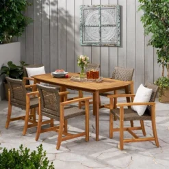 Christopher Knight Home Botsford Outdoor Acacia Wood And Wicker 7 Piece Dining Set, Teak/Mixed Mocha 21 Christopher Knight Home Botsford Outdoor Acacia Wood And Wicker 7 Piece Dining Set, Teak/Mixed Mocha -FurniVerse Store GUEST 29bbb433 6b57 44e1 a589 29044704f558