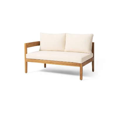 Christopher Knight Home 4pc Brooklyn Teak Outdoor Sectional Chat Set With Cushions Beige 13 Christopher Knight Home 4pc Brooklyn Teak Outdoor Sectional Chat Set With Cushions Beige - Image 13