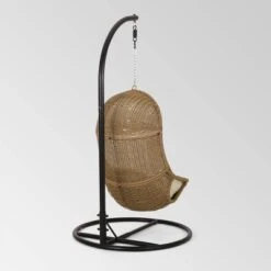 Ripley Outdoor Wicker Hanging Chair With Stand - Light Brown/Beige - Christopher Knight Home -FurniVerse Store GUEST 2c0de9f9 f8fa 4ad0 9ef7 673c04d530bc