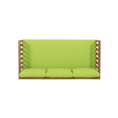 Claremont Outdoor 3 Seater Acacia Wood Daybed With Cushions Teak/Green - Christopher Knight Home: UV-Resistant, Water-Repellent Patio Sofa 4 Claremont Outdoor 3 Seater Acacia Wood Daybed With Cushions Teak/Green - Christopher Knight Home: UV-Resistant, Water-Repellent Patio Sofa - Image 4