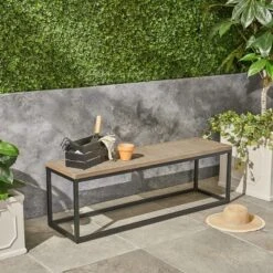 Christopher Knight Home Jeco 54" Outdoor Acacia Wood Bench, Gray/Black