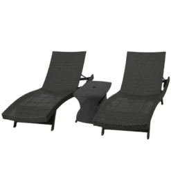 Christopher Knight Home Pacific Outdoor Wicker 3 Piece Armless Adjustable Chaise Lounge Chat Set