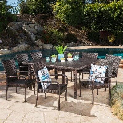Christopher Knight Home Kama 9 Piece Outdoor Wicker Patio Dining Set With 64" Square Table And Stackable Chairs 11 Christopher Knight Home Kama 9 Piece Outdoor Wicker Patio Dining Set With 64" Square Table And Stackable Chairs - Image 11