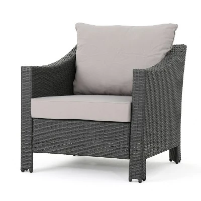 Christopher Knight Home Antibes Outdoor Wicker Club Chairs With Cushions (Set Of 2), Gray/Light Gray 3 Christopher Knight Home Antibes Outdoor Wicker Club Chairs With Cushions (Set Of 2), Gray/Light Gray - Image 3