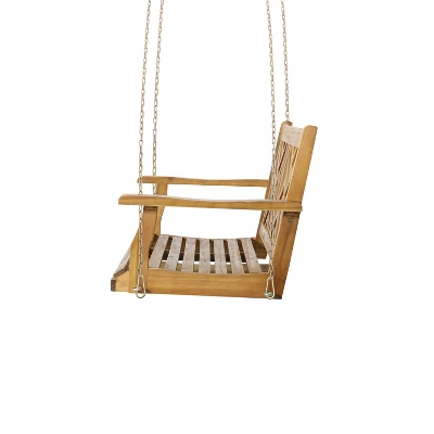 Alejandro Outdoor Acacia Wood Hanging Porch Swing Teak - Christopher Knight Home: 2-Person Garden Swing, Rustic Style 3 Alejandro Outdoor Acacia Wood Hanging Porch Swing Teak - Christopher Knight Home: 2-Person Garden Swing, Rustic Style - Image 3