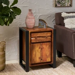 Guetlet Boho Cabinet Light Brown/Black - Christopher Knight Home