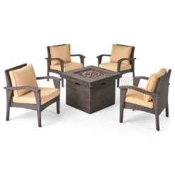 Keana 5pc Faux Rattan Club Chair & Fire Pit Chat Set - Christopher Knight Home -FurniVerse Store GUEST 3085d097 9d87 40f2 9ed7 b9f2c98d20bc