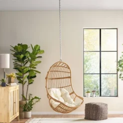 Richards Outdoor/Indoor Wicker Hanging Chair With 8 Foot Chain (No Stand) - Light Brown/Beige - Christopher Knight Home