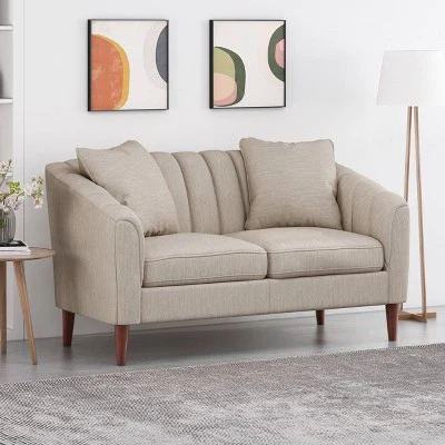 Gamay Contemporary Channel Stitched Fabric Loveseat Beige/Dark Walnut - Christopher Knight Home 1 Gamay Contemporary Channel Stitched Fabric Loveseat Beige/Dark Walnut - Christopher Knight Home