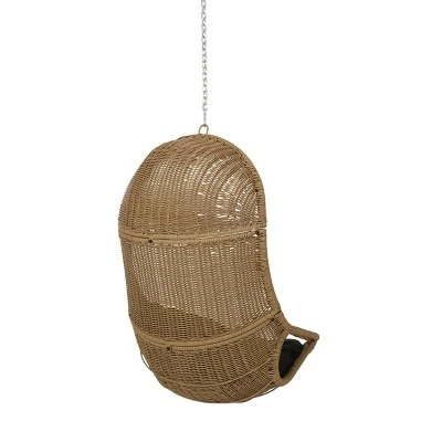 Orville Indoor/Outdoor Wicker Hanging Chair With 8' Chain - Light Brown/Dark Gray - Christopher Knight Home 2 Orville Indoor/Outdoor Wicker Hanging Chair With 8' Chain - Light Brown/Dark Gray - Christopher Knight Home - Image 2