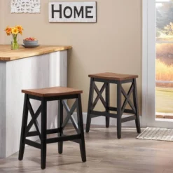 Set Of 2 Heffley Contemporary Farmhouse Wooden Counter Height Barstools Walnut/Black - Christopher Knight Home