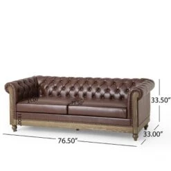 Castalia Chesterfield Tufted 3 Seater Sofa With Nailhead Trim Dark Brown/Natural - Christopher Knight Home -FurniVerse Store GUEST 352660af fe52 4600 bc5a 4ddba6c8bfec