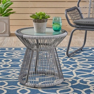 Milan Faux Rattan Side Table - Gray/White - Christopher Knight Home 1 Milan Faux Rattan Side Table - Gray/White - Christopher Knight Home