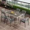 Christopher Knight Home Brooks 7 Pcs Outdoor Aluminum And Wood Dining Set With Woven Rope, Gray/Black/Silver