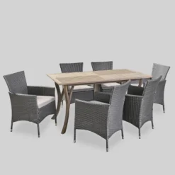 Bennett 7pc Acacia Wood And Wicker Dining Set - Christopher Knight Home