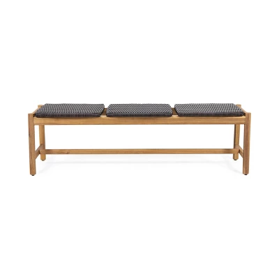 Christopher Knight Home Erick 61.5" Outdoor Wicker And Acacia Wood 3 Seater Bench 8 Christopher Knight Home Erick 61.5" Outdoor Wicker And Acacia Wood 3 Seater Bench - Image 8
