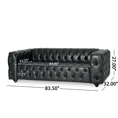 Sagewood Contemporary Faux Leather Tufted 3 Seater Sofa Midnight Black/Dark Brown - Christopher Knight Home 9 Sagewood Contemporary Faux Leather Tufted 3 Seater Sofa Midnight Black/Dark Brown - Christopher Knight Home - Image 9