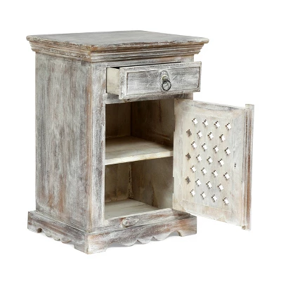 Tijeras Handcrafted Boho Mango Wood Nightstand Distressed White - Christopher Knight Home 2 Tijeras Handcrafted Boho Mango Wood Nightstand Distressed White - Christopher Knight Home - Image 2