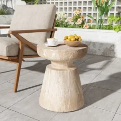 Christopher Knight Home Heike Outdoor Modern Travertine Lightweight Concrete Side Table