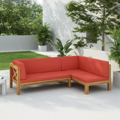 Christopher Knight Home Lyra Outdoor Acacia Wood 4 Seater 88.5" Sectional Sofa With Cushions 13 Christopher Knight Home Lyra Outdoor Acacia Wood 4 Seater 88.5" Sectional Sofa With Cushions - Image 13