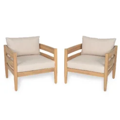 Christopher Knight Home Fritz Outdoor Rustic Upholstered Club Chair With Slat Paneling (Set Of 2)
