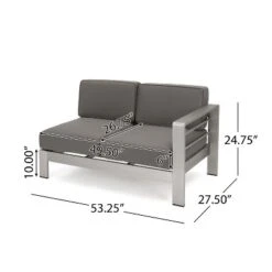 Christopher Knight Home Cape Coral Outdoor Aluminum 5 Seater Sectional Sofa Set With Ottoman, Silver/Khaki -FurniVerse Store GUEST 3888c84c 3cdd 4045 88b2 9ffebb4db9f3