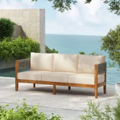 Christopher Knight Home Robin 76" Patio Rustic Rope Weave Acacia Wood 3-Seater Sofa With Cushions -FurniVerse Store GUEST 3ac20d6f 5022 4184 adcb 9b1ad9c61384