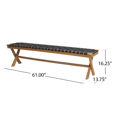 Mallett Outdoor Acacia Wood Bench With Rope Seating - Black/Teak - Christopher Knight Home: UV & Water-Resistant, 3-Person Capacity 7 Mallett Outdoor Acacia Wood Bench With Rope Seating - Black/Teak - Christopher Knight Home: UV & Water-Resistant, 3-Person Capacity - Image 7