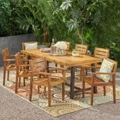 Balfour 9pc Acacia Wood Dining Set - Teak - Christopher Knight Home