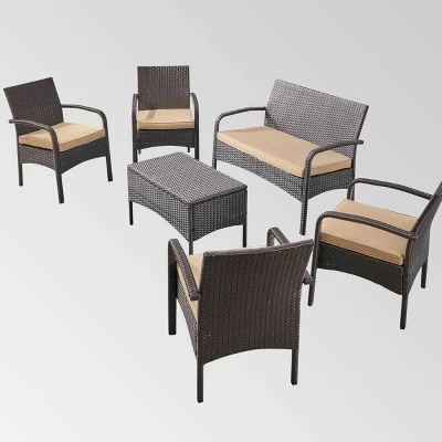 Cordoba 6pc Wicker Conversation Set - Brown/Tan - Christopher Knight Home 1 Cordoba 6pc Wicker Conversation Set - Brown/Tan - Christopher Knight Home