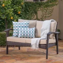 Christopher Knight Home Honolulu 49" Outdoor Wicker Loveseat With Cushions -FurniVerse Store GUEST 3f326f94 45f7 4616 8a03 ea828283607c