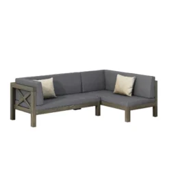 Christopher Knight Home Lyra Outdoor Acacia Wood 4 Seater 88.5" Sectional Sofa With Cushions
