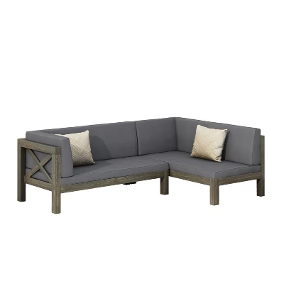 Christopher Knight Home Lyra Outdoor Acacia Wood 4 Seater 88.5" Sectional Sofa With Cushions 1 Christopher Knight Home Lyra Outdoor Acacia Wood 4 Seater 88.5" Sectional Sofa With Cushions