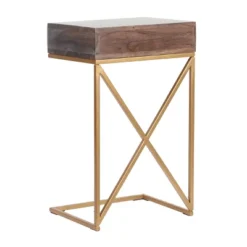 Bucyrus Rustic Glam Handcrafted Acacia Wood C Shaped Side Table Dark Brown/Gold - Christopher Knight Home -FurniVerse Store GUEST 4028a3c5 68c9 4450 821f ee1f6f659379