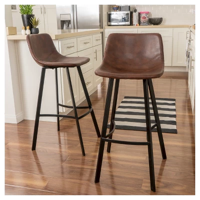 Set Of 2 30" Dax Faux Leather Barstool Brown - Christopher Knight Home 1 Set Of 2 30" Dax Faux Leather Barstool Brown - Christopher Knight Home