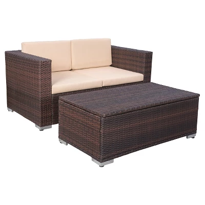 Murano 2pc Aluminum Patio Chat Set With Cushions - Brown - Christopher Knight Home 1 Murano 2pc Aluminum Patio Chat Set With Cushions - Brown - Christopher Knight Home