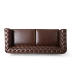 Castalia Chesterfield Tufted 3 Seater Sofa With Nailhead Trim Dark Brown/Natural - Christopher Knight Home -FurniVerse Store GUEST 42beb580 1902 4c54 b38b 2f512884df96