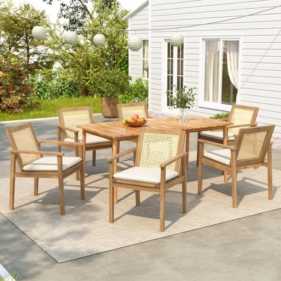 Christopher Knight Home Corin 7 Piece Rustic Outdoor Rattan And Acacia Dining Set With Cushion 6 Christopher Knight Home Corin 7 Piece Rustic Outdoor Rattan And Acacia Dining Set With Cushion - Image 6