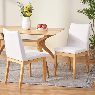 Set Of 2 Dimitri Fabric Dining Chairs Light Beige/Oak - Christopher Knight Home 1 Set Of 2 Dimitri Fabric Dining Chairs Light Beige/Oak - Christopher Knight Home
