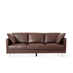 Brockbank Modern Faux Leather 3 Seater Sofa With Pillows - Christopher Knight Home -FurniVerse Store GUEST 460244b0 449e 488f 92c5 40b6fc0ffb69