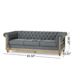 Saragus Chesterfield Tufted 3 Seater Sofa With Nailhead Trim Charcoal/Dark Brown - Christopher Knight Home -FurniVerse Store GUEST 4712abc4 75b6 4b30 9b2c 01a26ac3a356