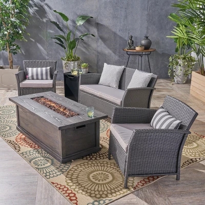Christopher Knight Home Lucia Outdoor Wicker And Iron 4 Seater Chat Set With Fire Pit 1 Christopher Knight Home Lucia Outdoor Wicker And Iron 4 Seater Chat Set With Fire Pit