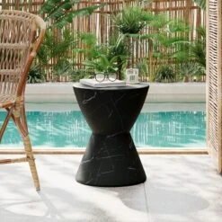 Christopher Knight Home Urkta Hourglass-shaped Light Weight Concrete Side Table,Black Marble
