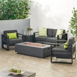 Christopher Knight Home Maya Bay Outdoor Aluminum 4 Seater Chat Set With Fire Pit