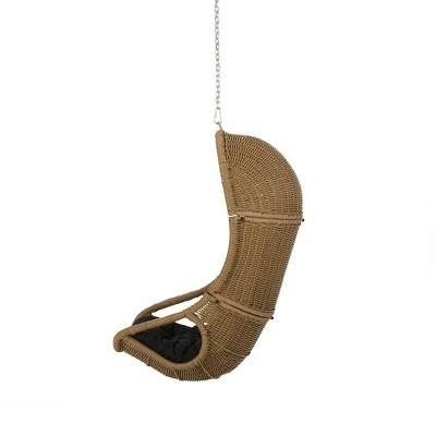 Orville Indoor/Outdoor Wicker Hanging Chair With 8' Chain - Light Brown/Dark Gray - Christopher Knight Home 3 Orville Indoor/Outdoor Wicker Hanging Chair With 8' Chain - Light Brown/Dark Gray - Christopher Knight Home - Image 3