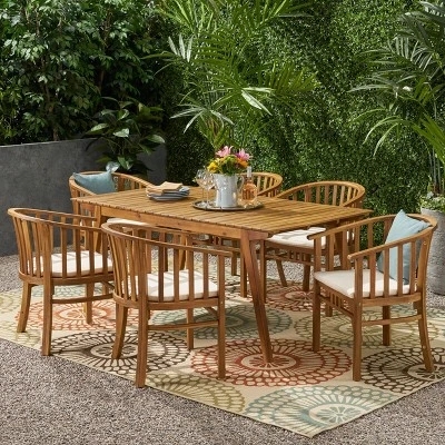 Christopher Knight Home Winston 7 Piece Outdoor Acacia Wood Dining Set With Slatted Back Chairs And 69" Table 11 Christopher Knight Home Winston 7 Piece Outdoor Acacia Wood Dining Set With Slatted Back Chairs And 69" Table - Image 11