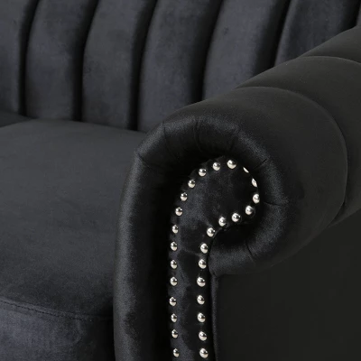 Glenmont Modern Glam Channel Stitch Velvet Loveseat With Nailhead Trim - Christopher Knight Home 3 Glenmont Modern Glam Channel Stitch Velvet Loveseat With Nailhead Trim - Christopher Knight Home - Image 3